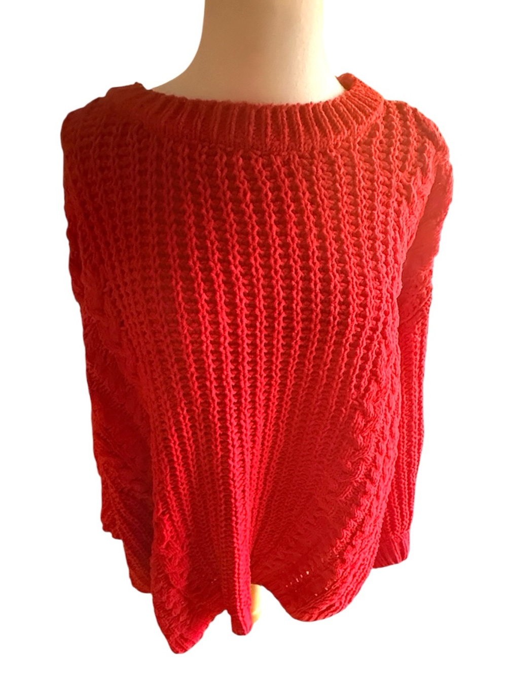 Pink Lily Red Chunky Oversized Shaker and Cable Knit Casual Pullover, XL